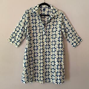 navyBleu x Sara Fitz Blue White Geometric Popover Coverup Mini Dress Cotton